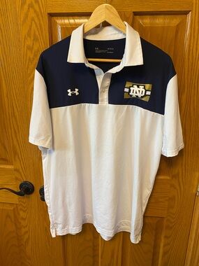 Under Armor Norte Dame Large White and Navy Short-Sleeve Polo